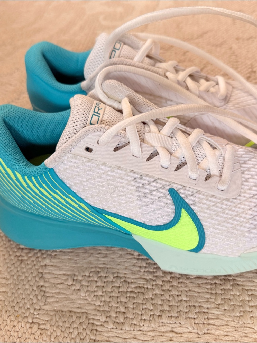 Nike White Sneakers with Neon Green Interior and Black Swoosh #Tennis - Picture 3 of 6